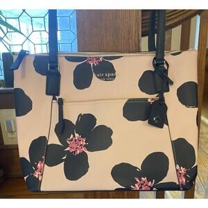 Kate Spade New York Cameron Grand Flora Pocket Tote Pink & Blue Flowers Designer